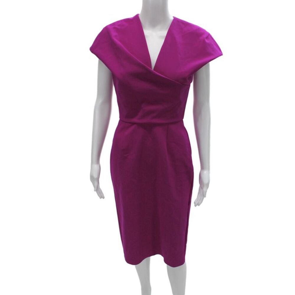 Greta Constantine Women Purple V-Neck Sheath Dress Mid-Calf Zip Size S